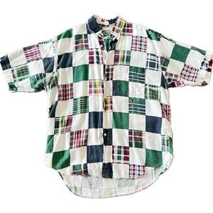 Mens Siegfried Vintage Plaid Patchwork Shirt White M Cotton y2k Old School 90s